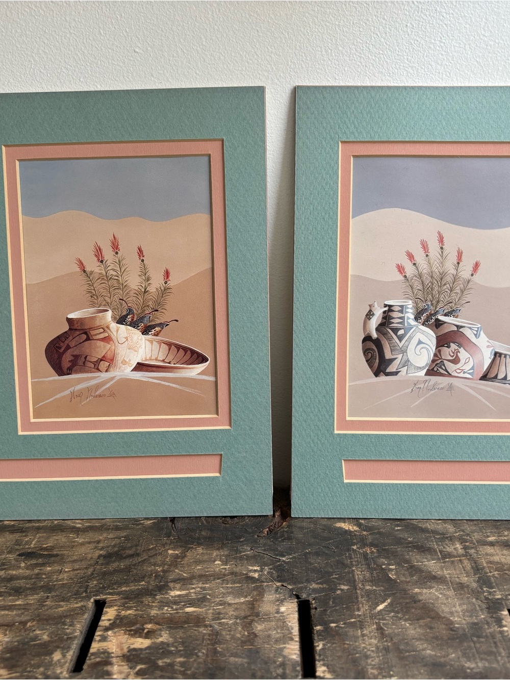 Vintage Southwestern Pottery Art Print - Teal and Pink - Greg Anderson - Hopi